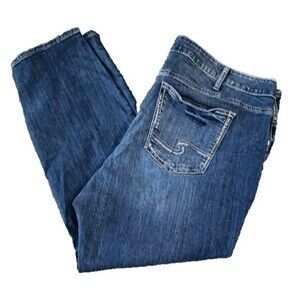 Silver Jeans Women's Distressed Boyfriend 24x29 Blue Stretch Denim Plus size